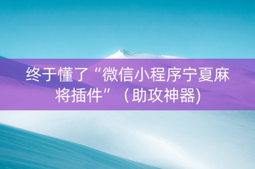 终于懂了“微信小程序宁夏麻将插件”（助攻神器)