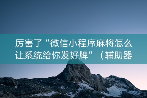 厉害了“微信小程序麻将怎么让系统给你发好牌”（辅助器通用版)