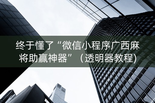 终于懂了“微信小程序广西麻将助赢神器”（透明器教程)