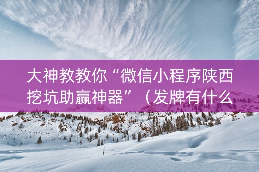 大神教教你“微信小程序陕西挖坑助赢神器”（发牌有什么规律吗)