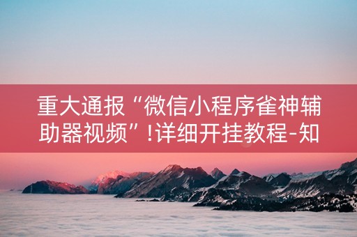 重大通报“微信小程序雀神辅助器视频”!详细开挂教程-知乎
