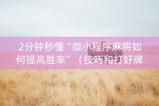 2分钟秒懂“微小程序麻将如何提高胜率”（技巧和打好牌方法)