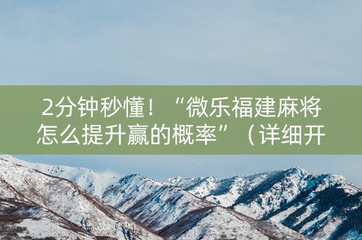 2分钟秒懂！“微乐福建麻将怎么提升赢的概率”（详细开挂教程）-哔哩哔哩