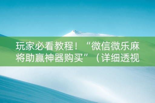玩家必看教程！“微信微乐麻将助赢神器购买”（详细透视教程）-哔哩哔哩