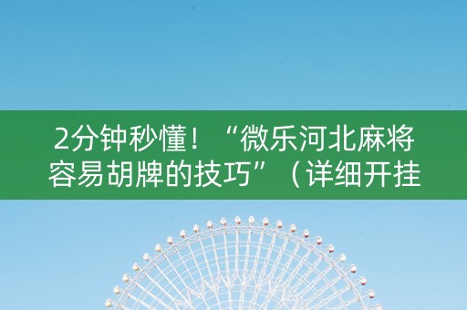 2分钟秒懂！“微乐河北麻将容易胡牌的技巧”（详细开挂教程）-哔哩哔哩