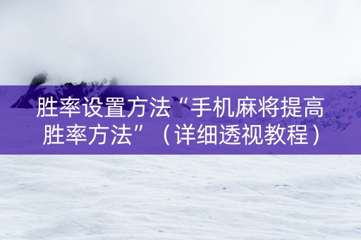 胜率设置方法“手机麻将提高胜率方法”（详细透视教程）-哔哩哔哩