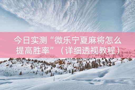 今日实测“微乐宁夏麻将怎么提高胜率”（详细透视教程）-哔哩哔哩