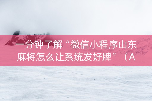 一分钟了解“微信小程序山东麻将怎么让系统发好牌”（AI辅助胡牌规则)