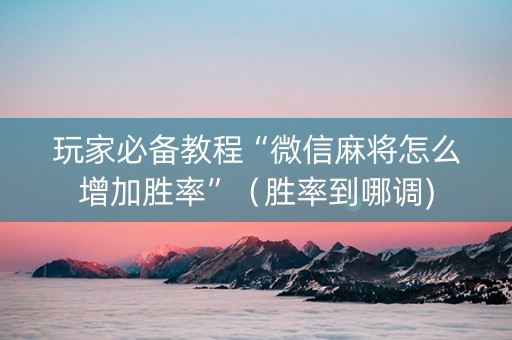 玩家必备教程“微信麻将怎么增加胜率”（胜率到哪调)