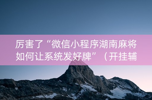 厉害了“微信小程序湖南麻将如何让系统发好牌”（开挂辅助脚本)