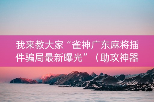 我来教大家“雀神广东麻将插件骗局最新曝光”（助攻神器)