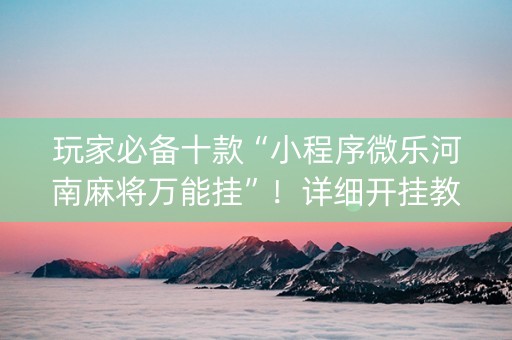 玩家必备十款“小程序微乐河南麻将万能挂”！详细开挂教程（确实真的有挂)-知乎