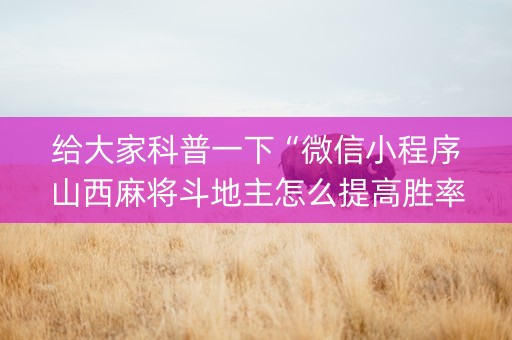 给大家科普一下“微信小程序山西麻将斗地主怎么提高胜率”（透明挂辅助器)
