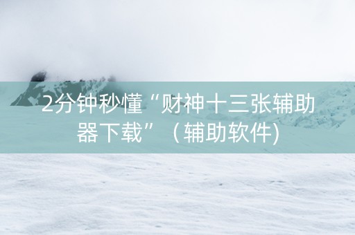 2分钟秒懂“财神十三张辅助器下载”（辅助软件)