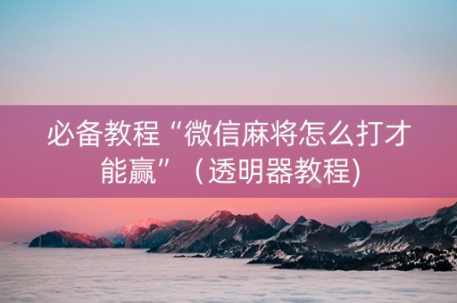 必备教程“微信麻将怎么打才能赢”（透明器教程)