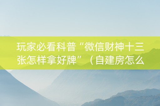 玩家必看科普“微信财神十三张怎样拿好牌”（自建房怎么拿好牌)