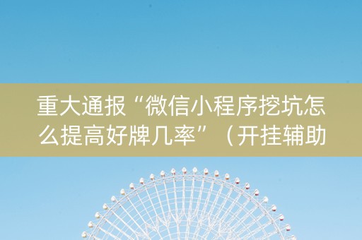 重大通报“微信小程序挖坑怎么提高好牌几率”（开挂辅助插件)