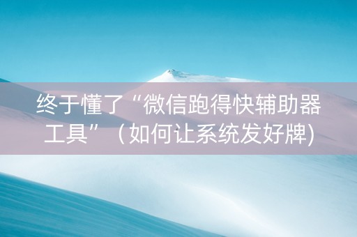 终于懂了“微信跑得快辅助器工具”（如何让系统发好牌)