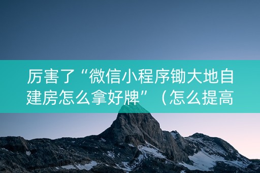 厉害了“微信小程序锄大地自建房怎么拿好牌”（怎么提高胜率)