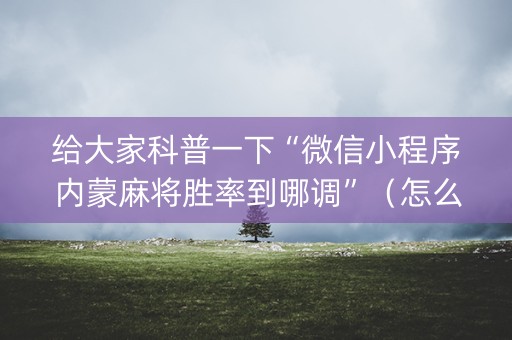 给大家科普一下“微信小程序内蒙麻将胜率到哪调”（怎么提高胜率)