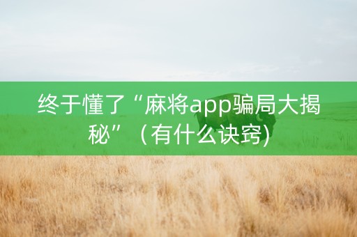 终于懂了“麻将app骗局大揭秘”（有什么诀窍)