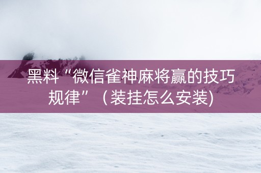 黑料“微信雀神麻将赢的技巧规律”（装挂怎么安装)