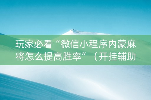 玩家必看“微信小程序内蒙麻将怎么提高胜率”（开挂辅助器插件)