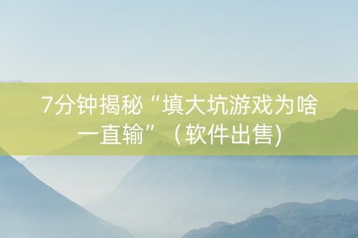 7分钟揭秘“填大坑游戏为啥一直输”（软件出售)