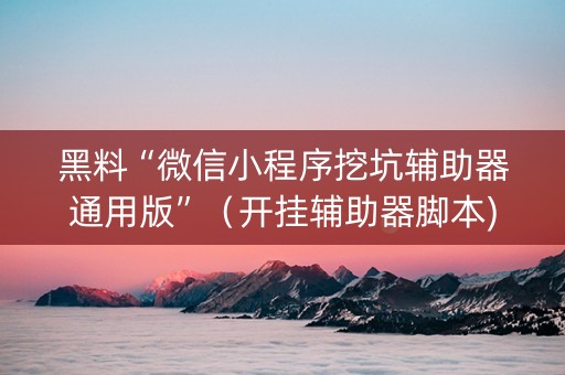 黑料“微信小程序挖坑辅助器通用版”（开挂辅助器脚本)