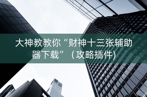 大神教教你“财神十三张辅助器下载”（攻略插件)