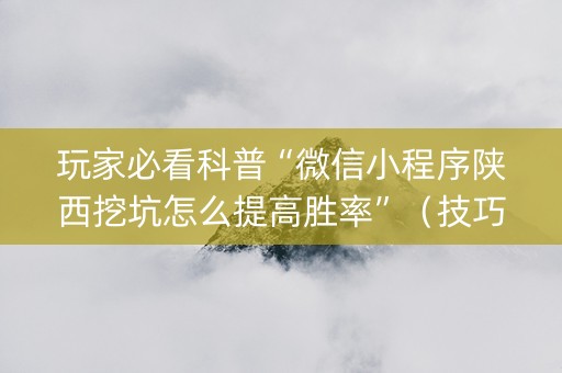 玩家必看科普“微信小程序陕西挖坑怎么提高胜率”（技巧和打好牌方法)