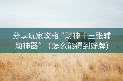 分享玩家攻略“财神十三张辅助神器”（怎么能得到好牌)