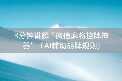 3分钟讲解“微信麻将控牌神器”（AI辅助胡牌规则)