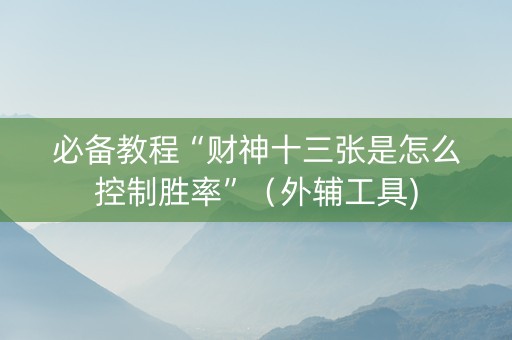 必备教程“财神十三张是怎么控制胜率”（外辅工具)