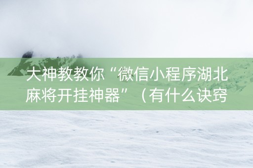 大神教教你“微信小程序湖北麻将开挂神器”（有什么诀窍)