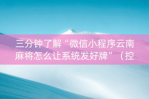 三分钟了解“微信小程序云南麻将怎么让系统发好牌”（控牌神器)