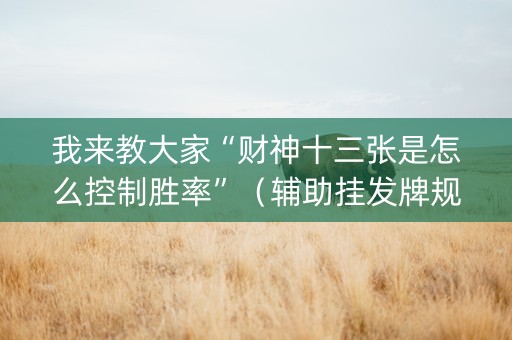 我来教大家“财神十三张是怎么控制胜率”（辅助挂发牌规律)