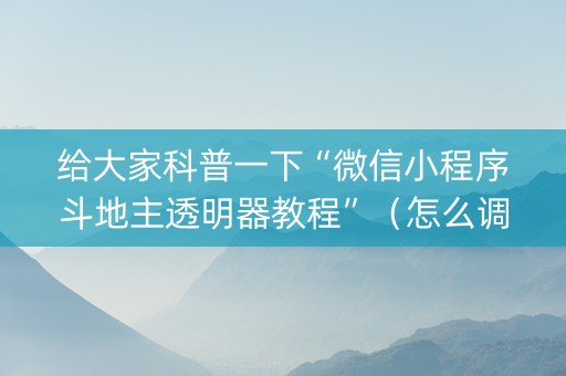 给大家科普一下“微信小程序斗地主透明器教程”（怎么调胜率)