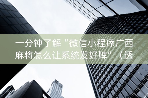 一分钟了解“微信小程序广西麻将怎么让系统发好牌”（透明器教程)