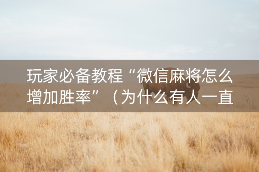 玩家必备教程“微信麻将怎么增加胜率”（为什么有人一直赢)