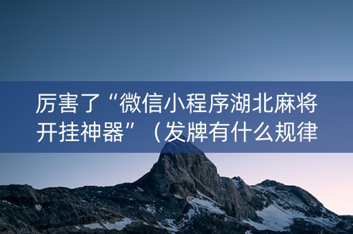 厉害了“微信小程序湖北麻将开挂神器”（发牌有什么规律吗)