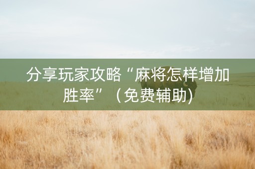 分享玩家攻略“麻将怎样增加胜率”（免费辅助)