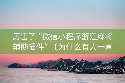 厉害了“微信小程序浙江麻将辅助插件”（为什么有人一直赢)