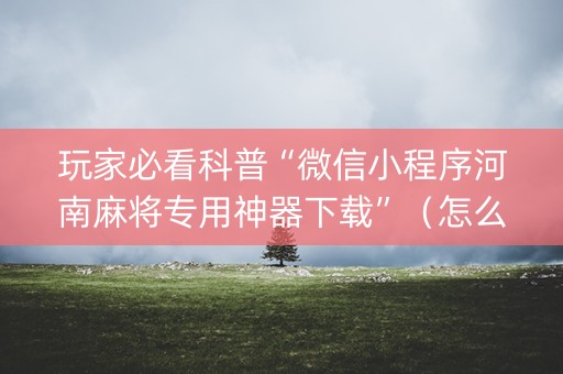 玩家必看科普“微信小程序河南麻将专用神器下载”（怎么让系统给自己好牌)