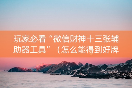 玩家必看“微信财神十三张辅助器工具”（怎么能得到好牌)