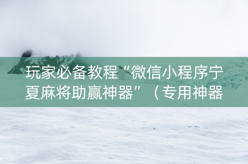 玩家必备教程“微信小程序宁夏麻将助赢神器”（专用神器下载)