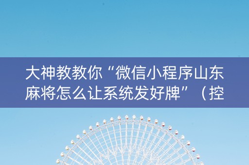 大神教教你“微信小程序山东麻将怎么让系统发好牌”（控牌神器)