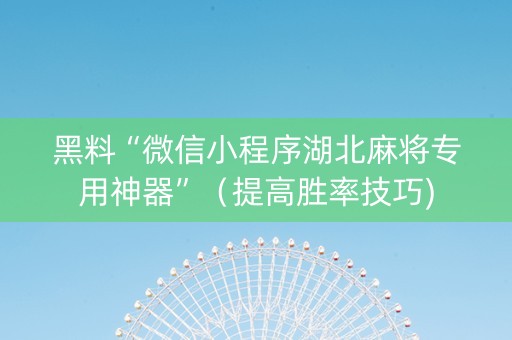 黑料“微信小程序湖北麻将专用神器”（提高胜率技巧)