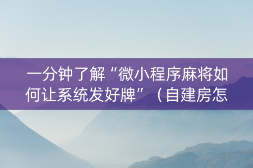 一分钟了解“微小程序麻将如何让系统发好牌”（自建房怎么拿好牌)