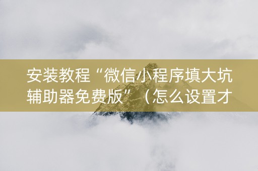 安装教程“微信小程序填大坑辅助器免费版”（怎么设置才能赢)